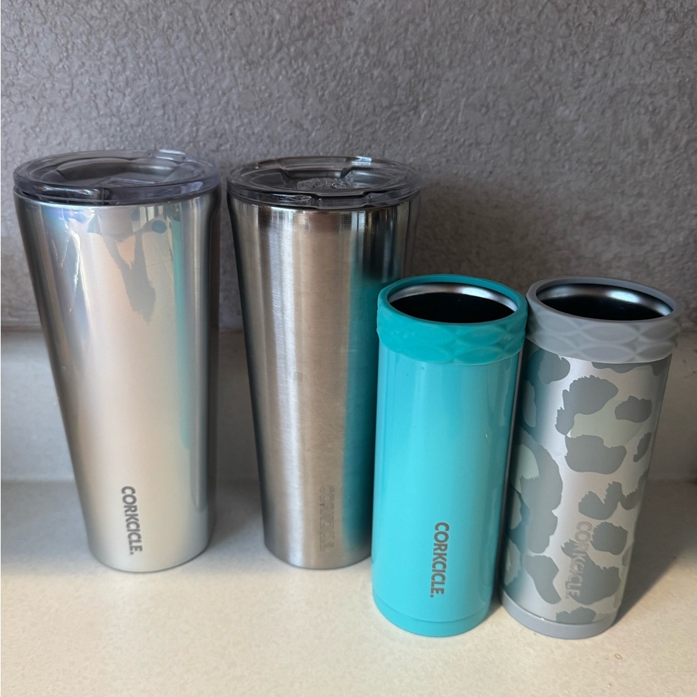 Corkcicle Tumbler and Can Cooler Set - Silver, Teal, Leopard